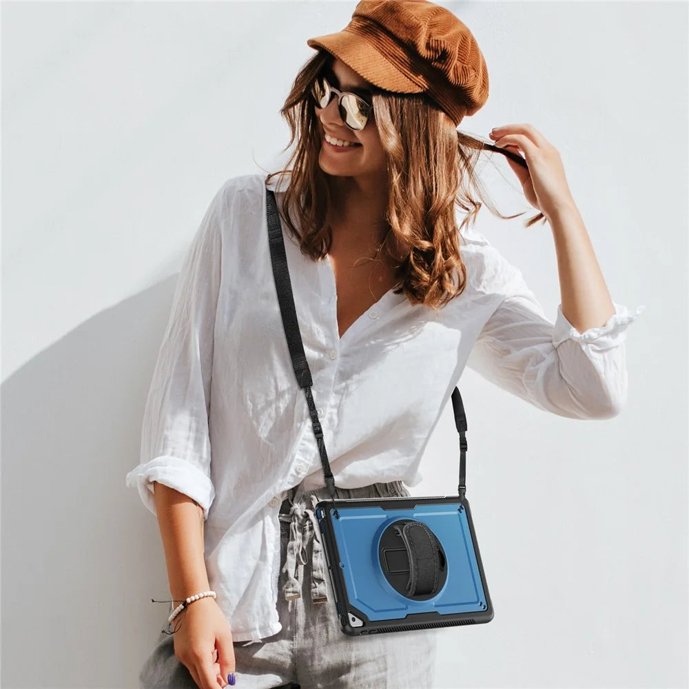 Tablet Case For iPad 10.2 (2021)  /  (2020)  /  (2019)  /  Air 10.5 inch (2019)  /  Pro 10.5-inch (2017) PC + TPE Cover with Shoulder Strap - Navy Blue - 3