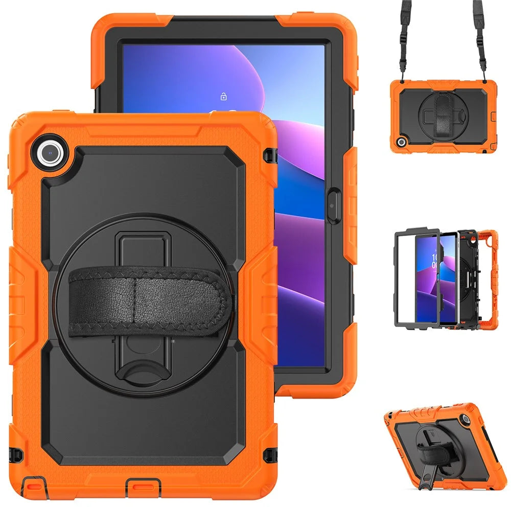 For Lenovo Tab 10.1 (2025) TB-311XU  /  Tab TB311FU Case PC + Silicone Tablet Cover with PET Anti-Scratch Film and Shoulder Strap - Orange - 1