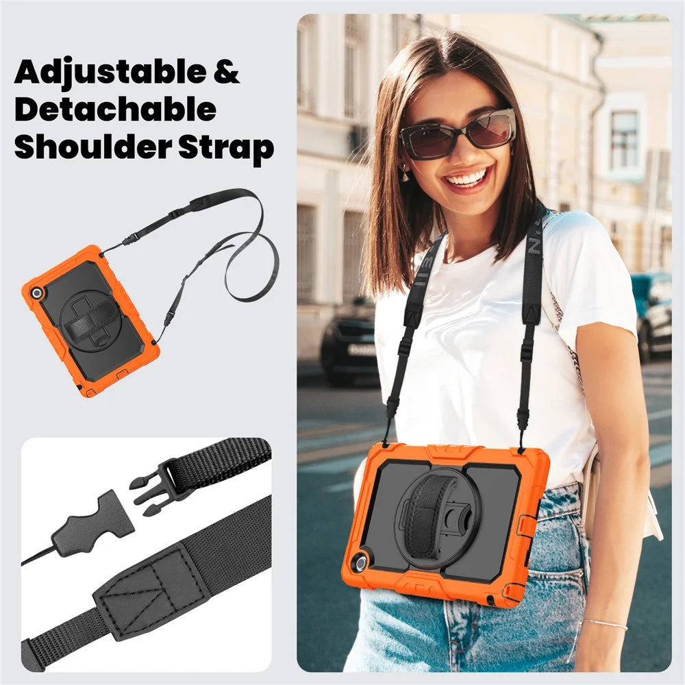 For Lenovo Tab 10.1 (2025) TB-311XU  /  Tab TB311FU Case PC + Silicone Tablet Cover with PET Anti-Scratch Film and Shoulder Strap - Orange - 6