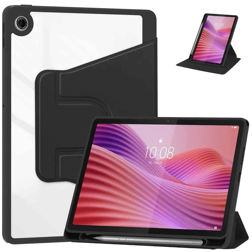 For Lenovo Tab TB311FU Case 360° Rotary Stand PU Leather+Acrylic Tablet Cover (Without Keyboard) - Black - 1