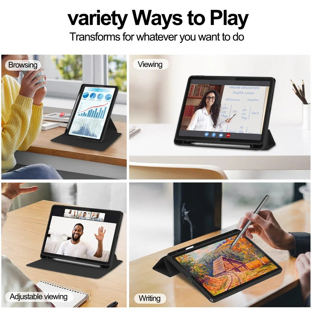For Lenovo Tab TB311FU Case 360° Rotary Stand PU Leather+Acrylic Tablet Cover (Without Keyboard) - Black - 5