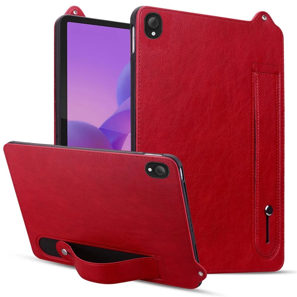 For Lenovo Tab K10C / Tab E10C Case Hand Strap Kickstand Leather Tablet Cover - Red - 1