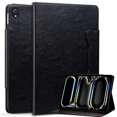 For Lenovo Tab K10C  /  E10C Case Cat Buckle Closure Leather Protective Stand Cover - Black - 1