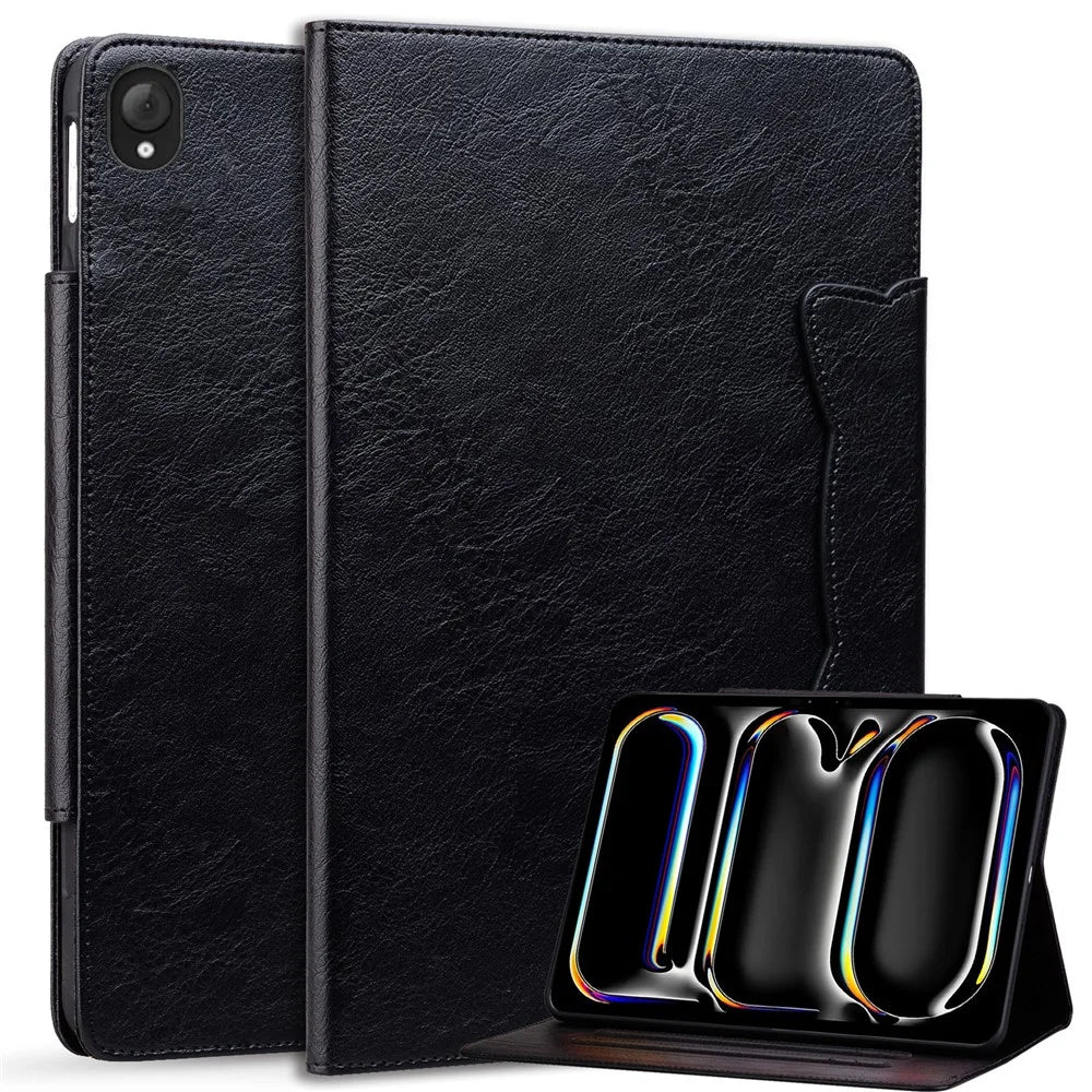 For Lenovo Tab K10C  /  E10C Case Cat Buckle Closure Leather Protective Stand Cover - Black - 1