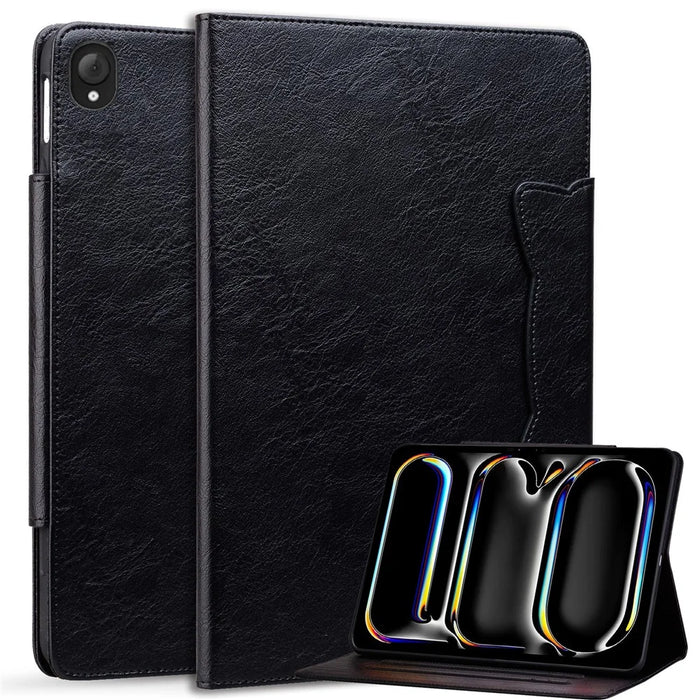 For Lenovo Tab K10C  /  E10C Case Cat Buckle Closure Leather Protective Stand Cover - Black - 1