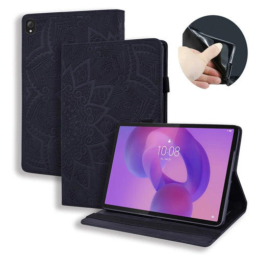 For Lenovo Tab K10C  /  E10C Tablet Case Card Slots Leather Cover Flower Pattern - Black - 1