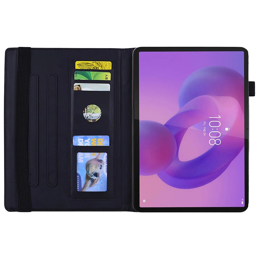 For Lenovo Tab K10C  /  E10C Tablet Case Card Slots Leather Cover Flower Pattern - Black - 2