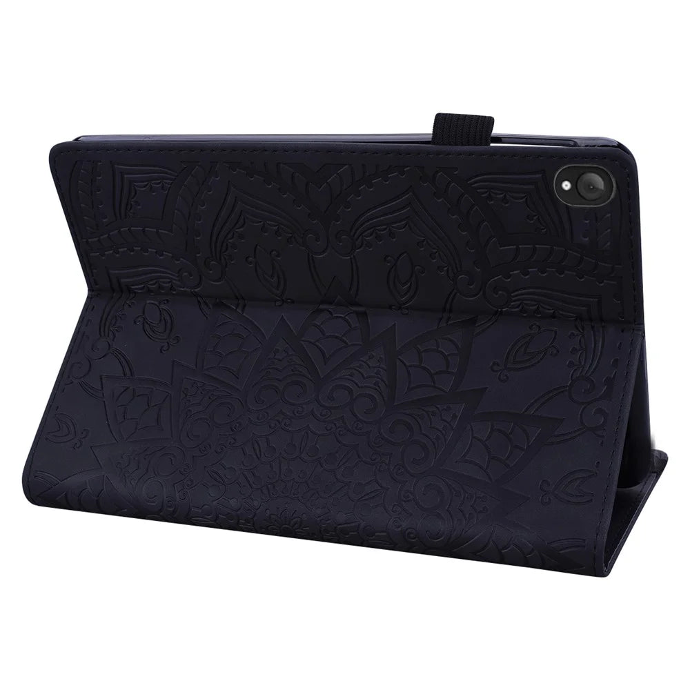For Lenovo Tab K10C  /  E10C Tablet Case Card Slots Leather Cover Flower Pattern - Black - 4