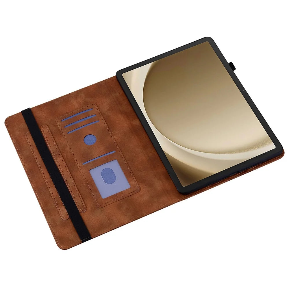 For Samsung Galaxy Tab A11+ / A9+ Leather Case Heart Imprint Foldable Stand Card Slot Stylus Holder Tablet Cover - Brown - 2