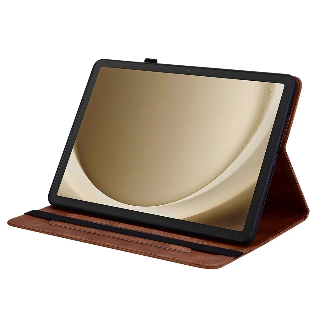 For Samsung Galaxy Tab A11+ / A9+ Leather Case Heart Imprint Foldable Stand Card Slot Stylus Holder Tablet Cover - Brown - 3