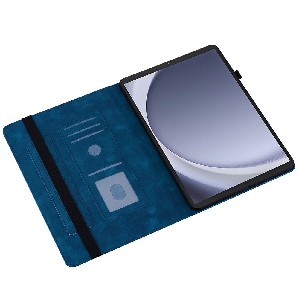 For Samsung Galaxy Tab A11 / A9 Leather Case Heart Imprint Foldable Stand Card Slot Stylus Holder Tablet Cover - Blue - 2