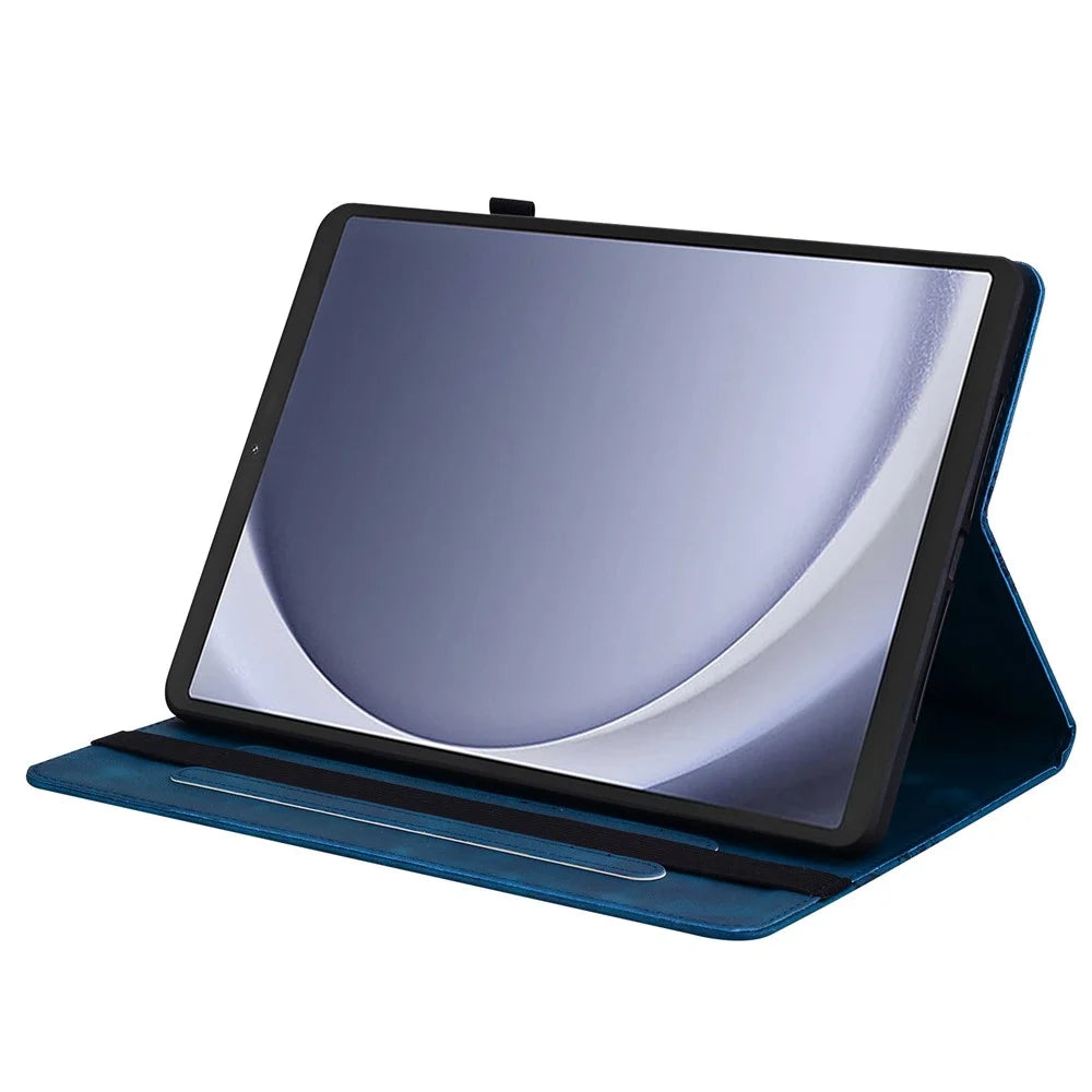 For Samsung Galaxy Tab A11 / A9 Leather Case Heart Imprint Foldable Stand Card Slot Stylus Holder Tablet Cover - Blue - 3