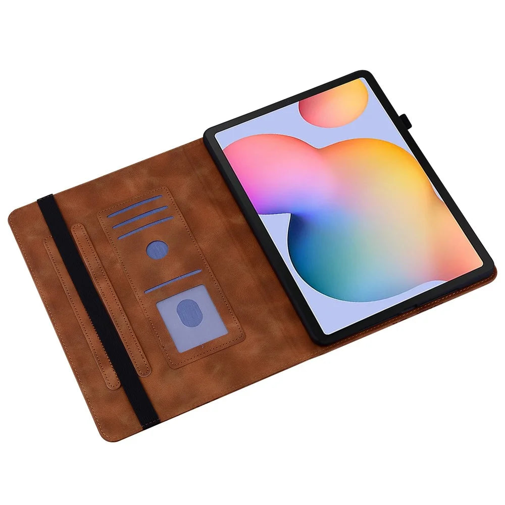 For Samsung Galaxy Tab S6 Lite (2024)  /  (2022) (SM-P610  /  615) Leather Case Heart Imprint Foldable Stand Card Slot Stylus Holder Tablet Cover - Brown - 2