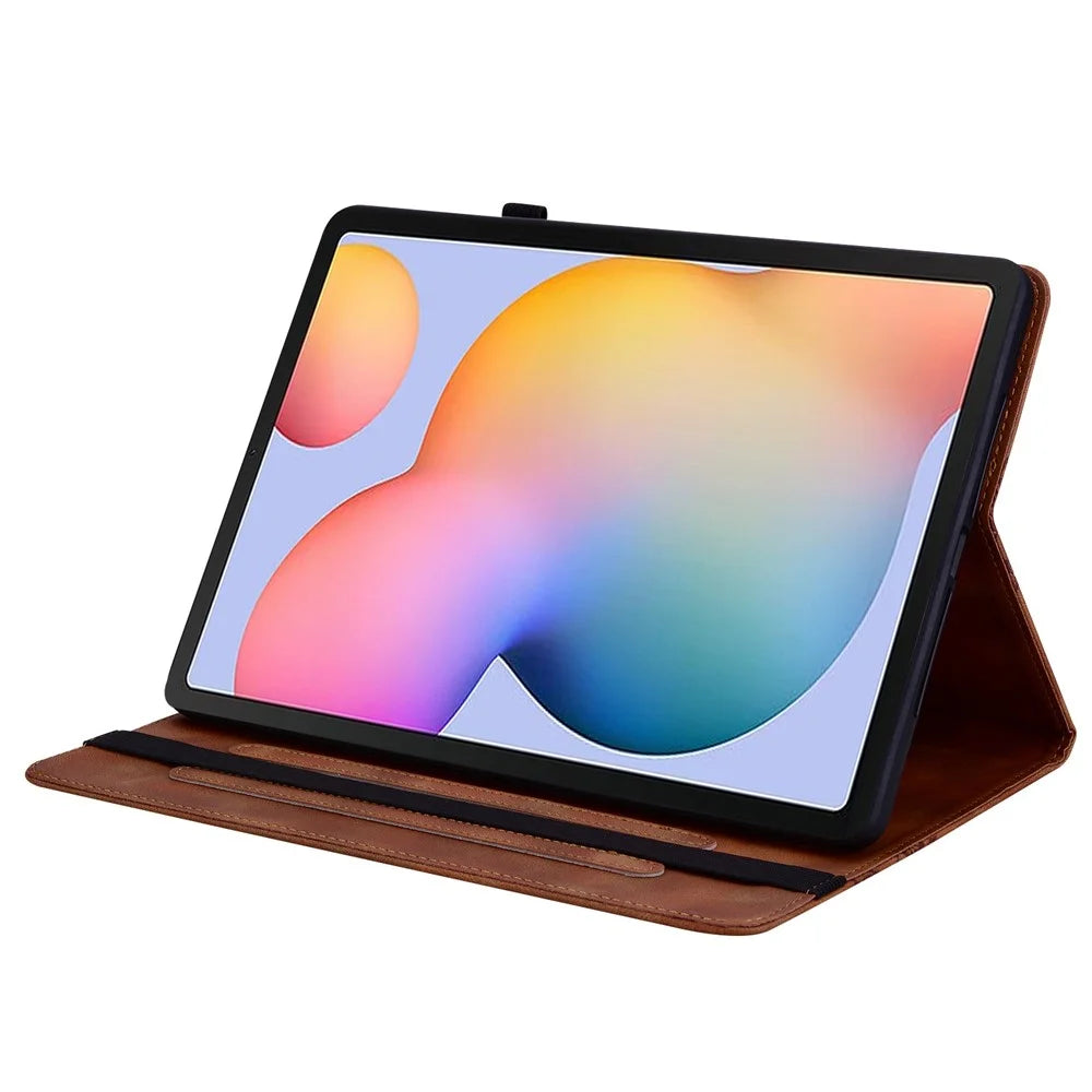 For Samsung Galaxy Tab S6 Lite (2024)  /  (2022) (SM-P610  /  615) Leather Case Heart Imprint Foldable Stand Card Slot Stylus Holder Tablet Cover - Brown - 3