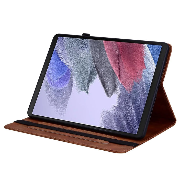 For Samsung Galaxy Tab A7 Lite 8.7-inch (T220  /  T225) Leather Case Heart Imprint Foldable Stand Card Slot Stylus Holder Tablet Cover - Brown - 3