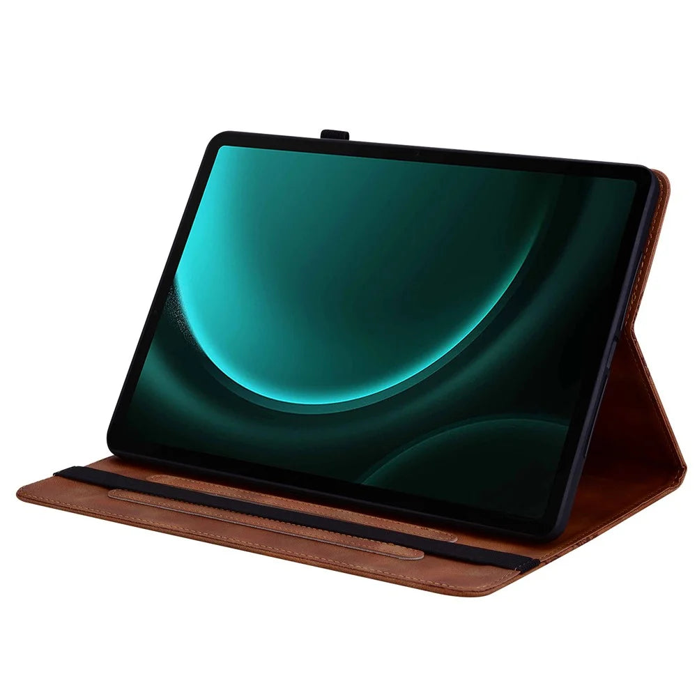 Leather Case For Samsung Galaxy Tab S10 Lite / S10 FE / S9 FE / S9 Heart Imprint Foldable Stand Card Slot Stylus Holder Tablet Cover - Brown - 3