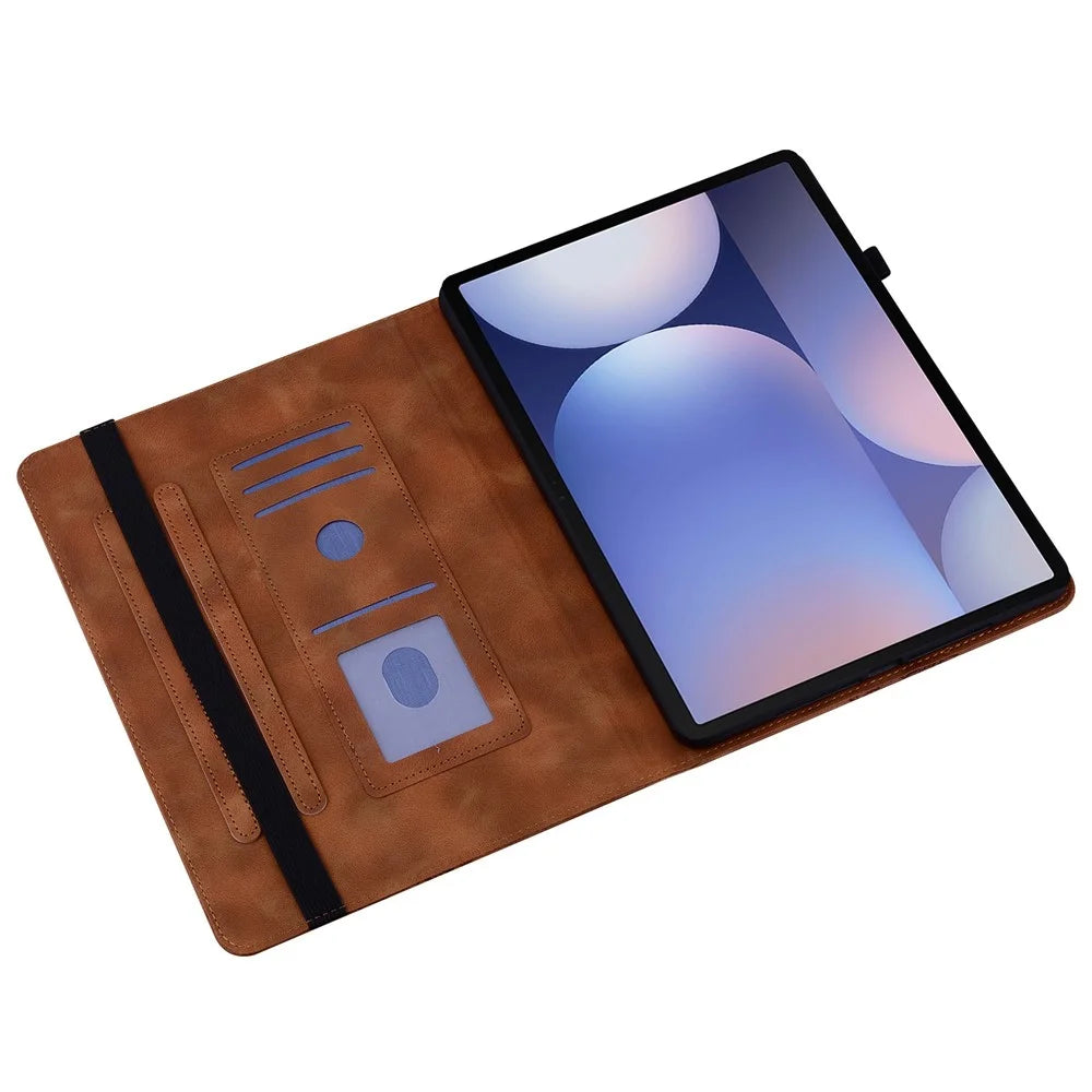 Leather Case For Samsung Galaxy Tab S10+  /  S9 FE+  /  S9+ Heart Imprint Foldable Stand Card Slot Stylus Holder Tablet Cover - Brown - 2