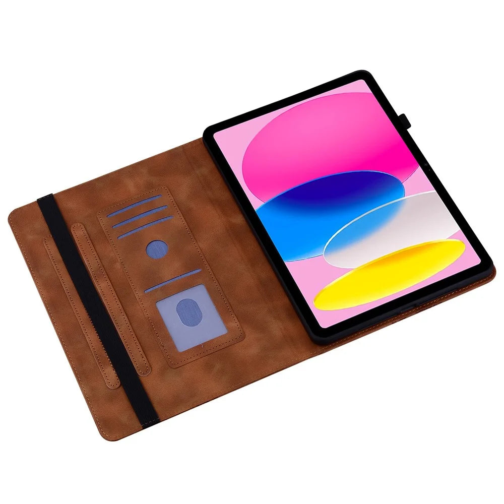 For iPad (2025)  /  10.9 (2022) Leather Case Heart Imprint Foldable Stand Card Slot Stylus Holder Tablet Cover - Brown - 2