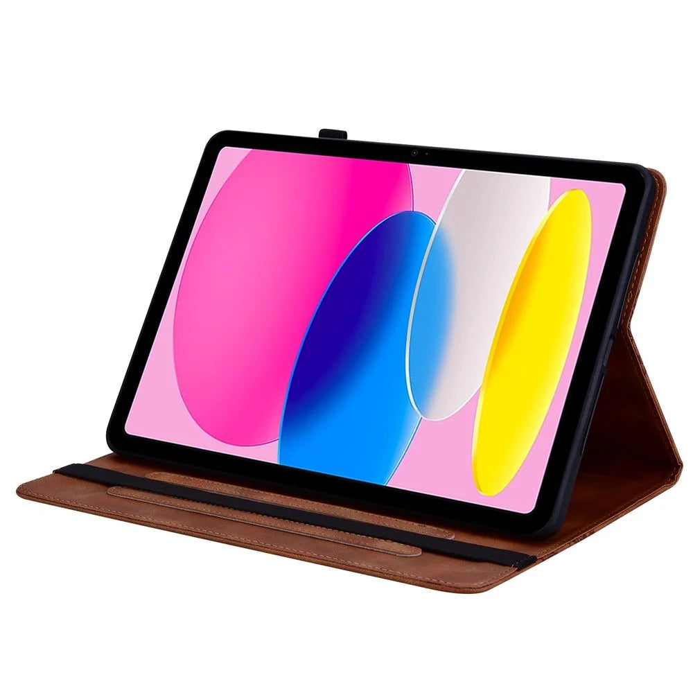 For iPad (2025)  /  10.9 (2022) Leather Case Heart Imprint Foldable Stand Card Slot Stylus Holder Tablet Cover - Brown - 3