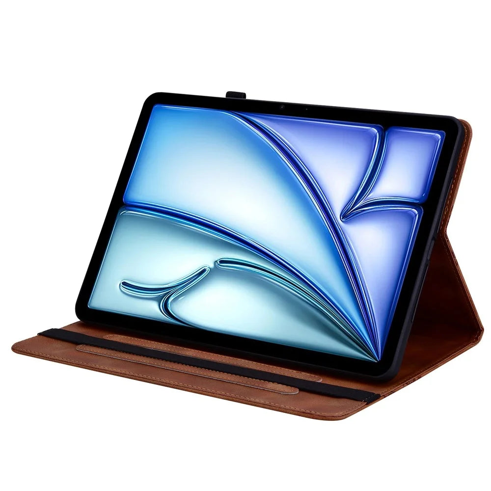 For iPad Air 13 (2026) / (2025) / (2024) Leather Case Heart Imprint Foldable Stand Card Slot Stylus Holder Tablet Cover - Brown - 3