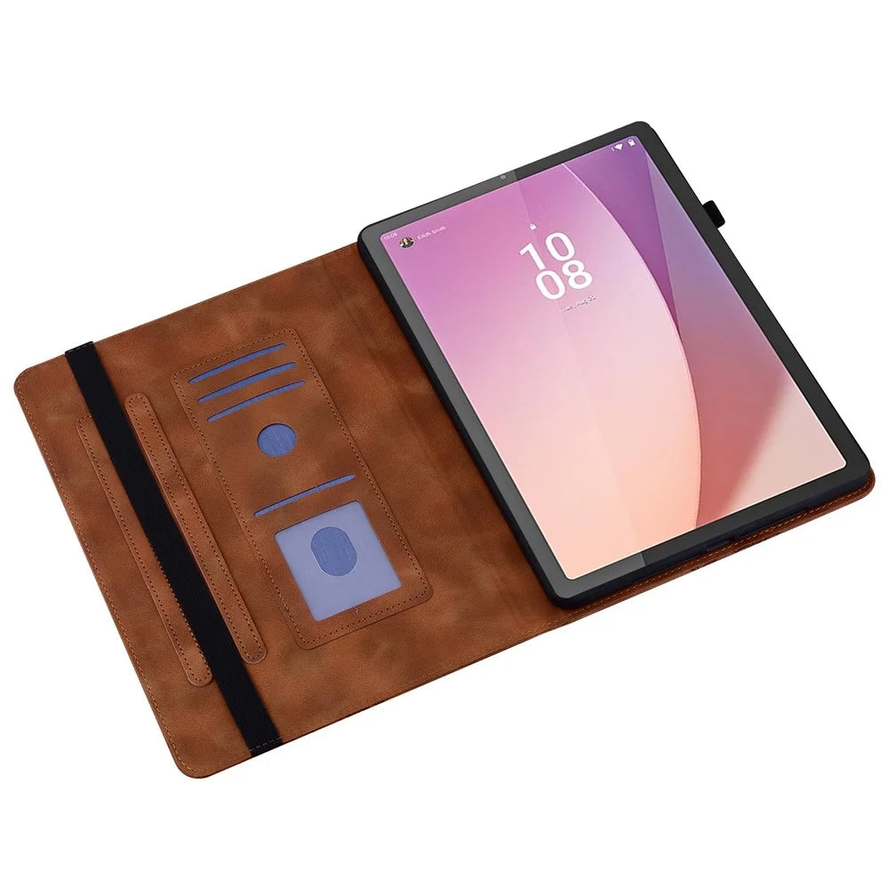 For Lenovo Tab M9 TB-310FU Leather Case Heart Imprint Foldable Stand Card Slot Stylus Holder Tablet Cover - Brown - 2
