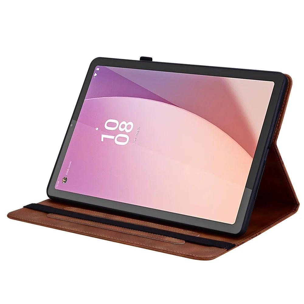 For Lenovo Tab M9 TB-310FU Leather Case Heart Imprint Foldable Stand Card Slot Stylus Holder Tablet Cover - Brown - 3