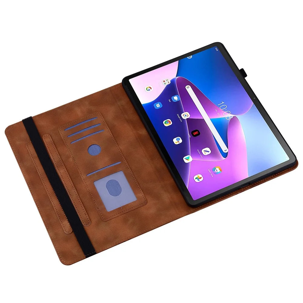 For Lenovo Tab M10 (Gen 3) Leather Case Heart Imprint Foldable Stand Card Slot Stylus Holder Tablet Cover - Brown - 2