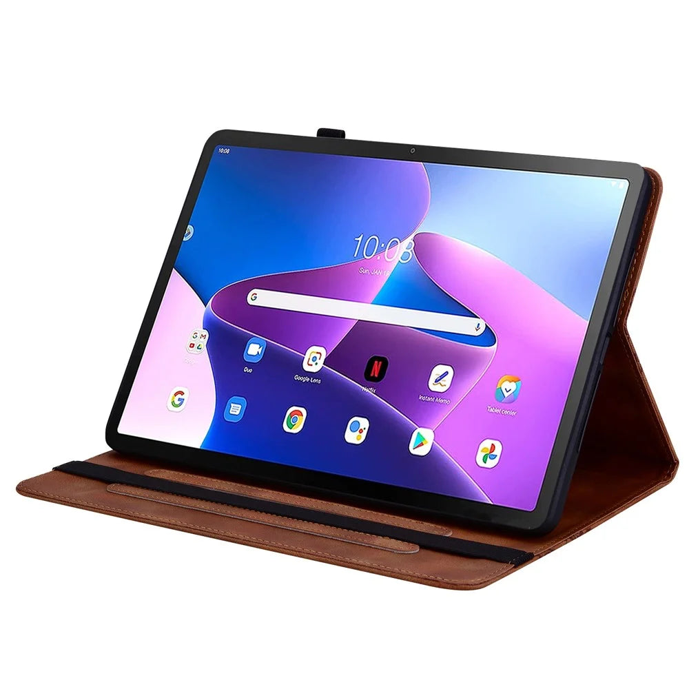 For Lenovo Tab M10 (Gen 3) Leather Case Heart Imprint Foldable Stand Card Slot Stylus Holder Tablet Cover - Brown - 3