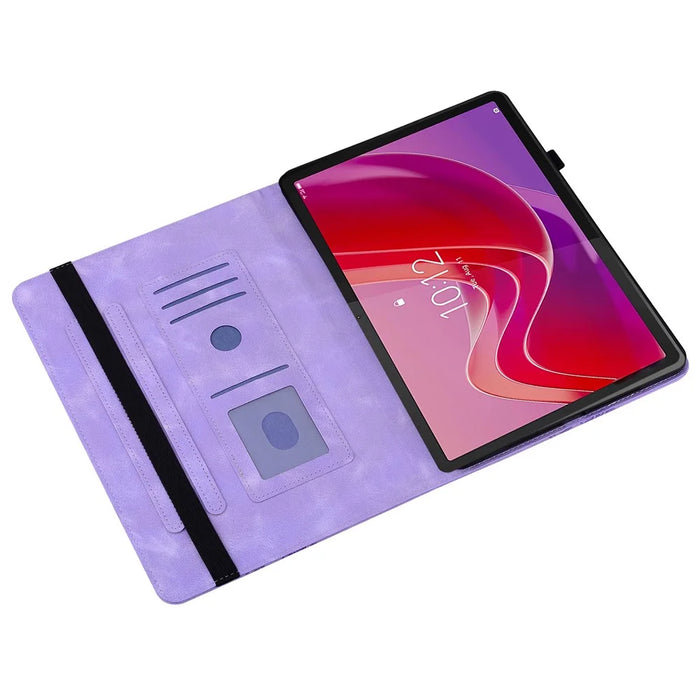 For Lenovo Tab M11 (TB-330FC)  /  Xiaoxin Pad 11 2024 (TB-331FC) Leather Case Heart Imprint Foldable Stand Card Slot Stylus Holder Tablet Cover - Purple - 2