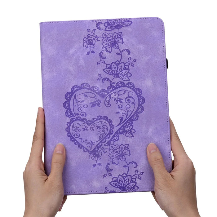 For Lenovo Tab M11 (TB-330FC)  /  Xiaoxin Pad 11 2024 (TB-331FC) Leather Case Heart Imprint Foldable Stand Card Slot Stylus Holder Tablet Cover - Purple - 6