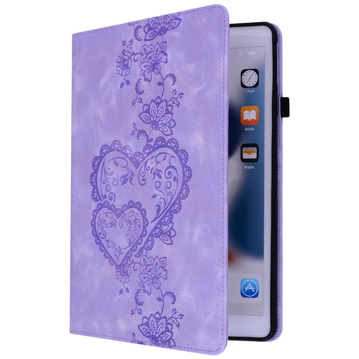 For Lenovo Tab M11 (TB-330FC)  /  Xiaoxin Pad 11 2024 (TB-331FC) Leather Case Heart Imprint Foldable Stand Card Slot Stylus Holder Tablet Cover - Purple - 7