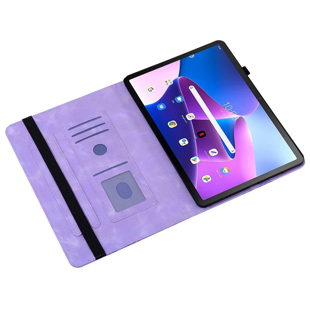 For Lenovo Tab M10 Plus (3rd Gen) Leather Case Heart Imprint Foldable Stand Card Slot Stylus Holder Tablet Cover - Purple - 2