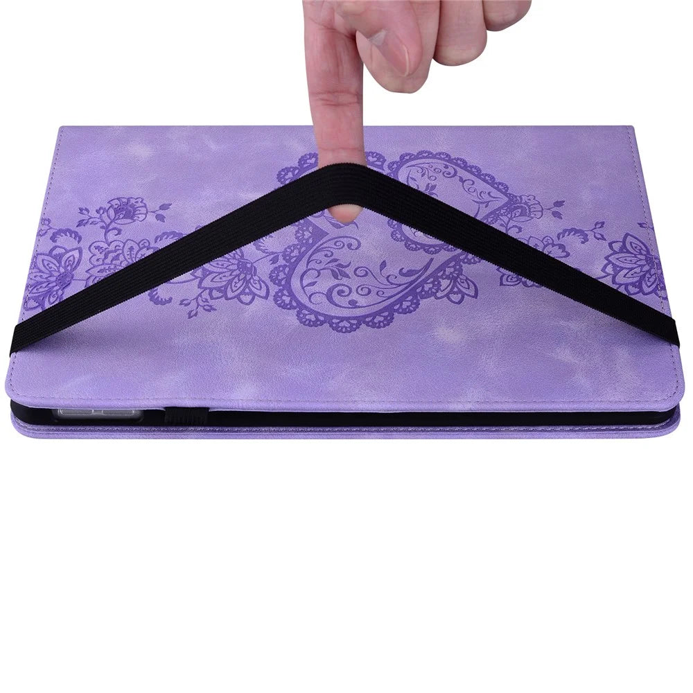 For Lenovo Tab M10 Plus (3rd Gen) Leather Case Heart Imprint Foldable Stand Card Slot Stylus Holder Tablet Cover - Purple - 4
