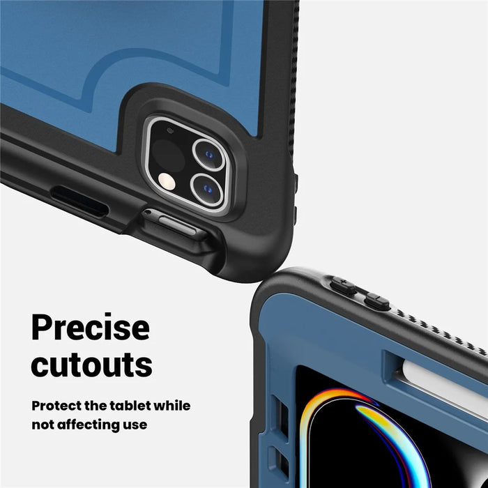 For iPad Pro 11 (2025) / 11 (2024) Case Kickstand PC TPE Tablet Cover with Hand Strap - Navy Blue - 4