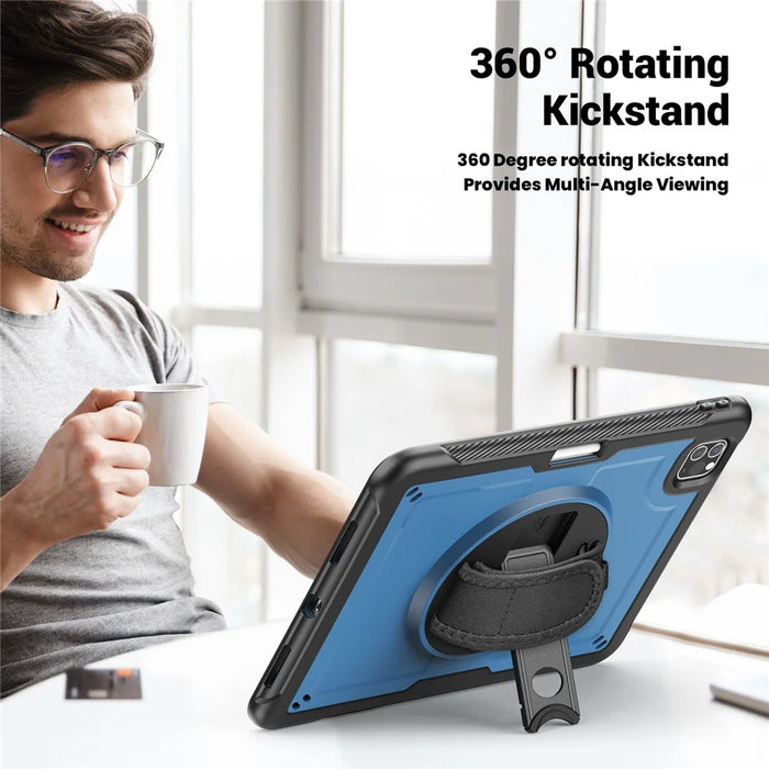 For iPad Pro 11 (2025) / 11 (2024) Case Kickstand PC TPE Tablet Cover with Hand Strap - Navy Blue - 5
