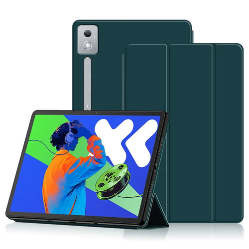 For Lenovo Idea Tab Pro / Xiaoxin Pad Pro 12.7 (2025) Case PU Leather TPU Back Trifold Stand Tablet Cover - Green - 1