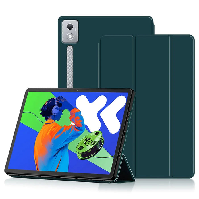 For Lenovo Idea Tab Pro / Xiaoxin Pad Pro 12.7 (2025) Case PU Leather TPU Back Trifold Stand Tablet Cover - Green - 1