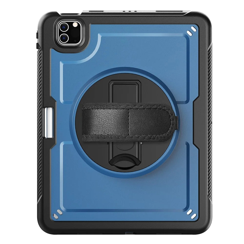 For iPad Pro 11 (2025) / 11 (2024) Case Kickstand PC + TPE Tablet Cover with Hand Strap and Shoulder Strap - Navy Blue - 2