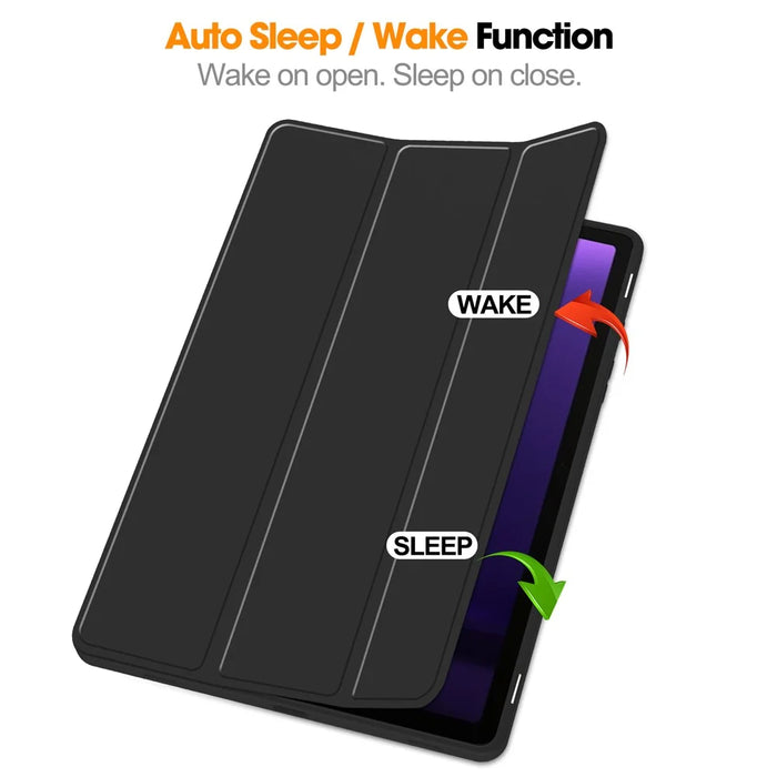 For Samsung Galaxy Tab S10 Lite / S10 FE / S9 FE Stand Case Shock-Absorbent Leather Tablet Cover with Pen Slot - Black - 2
