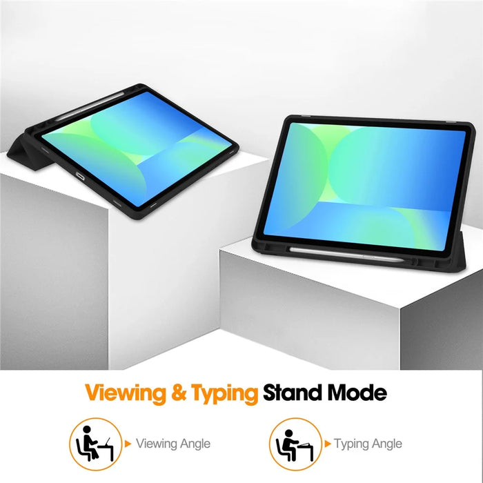 For Samsung Galaxy Tab S10 Lite / S10 FE / S9 FE Stand Case Shock-Absorbent Leather Tablet Cover with Pen Slot - Black - 3
