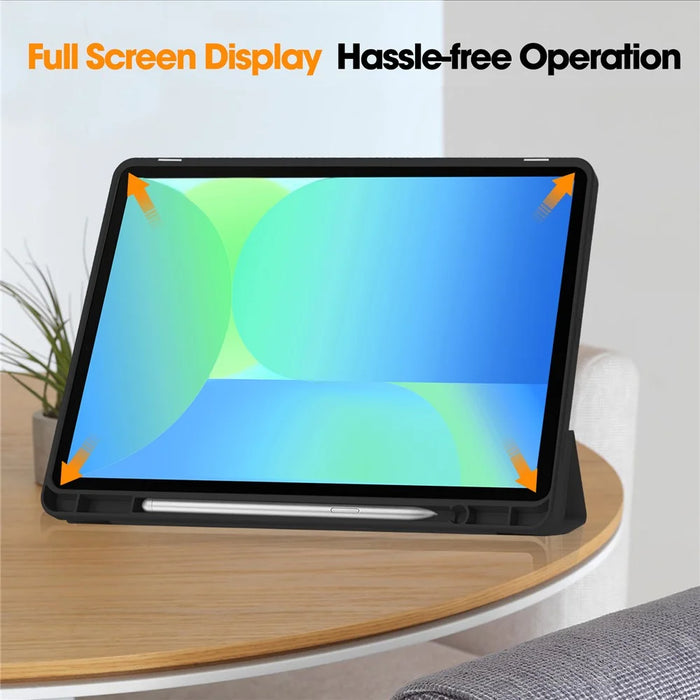 For Samsung Galaxy Tab S10 Lite / S10 FE / S9 FE Stand Case Shock-Absorbent Leather Tablet Cover with Pen Slot - Black - 4