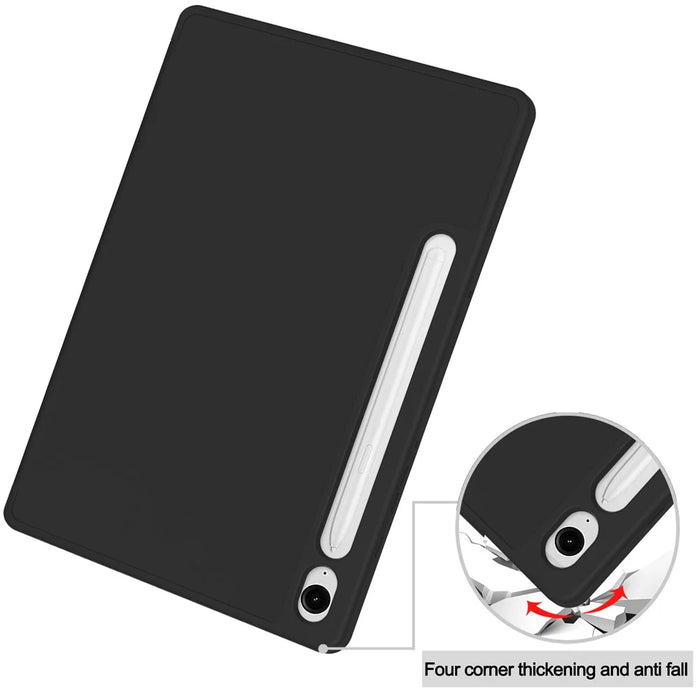 For Samsung Galaxy Tab S10 Lite / S10 FE / S9 FE Stand Case Shock-Absorbent Leather Tablet Cover with Pen Slot - Black - 7