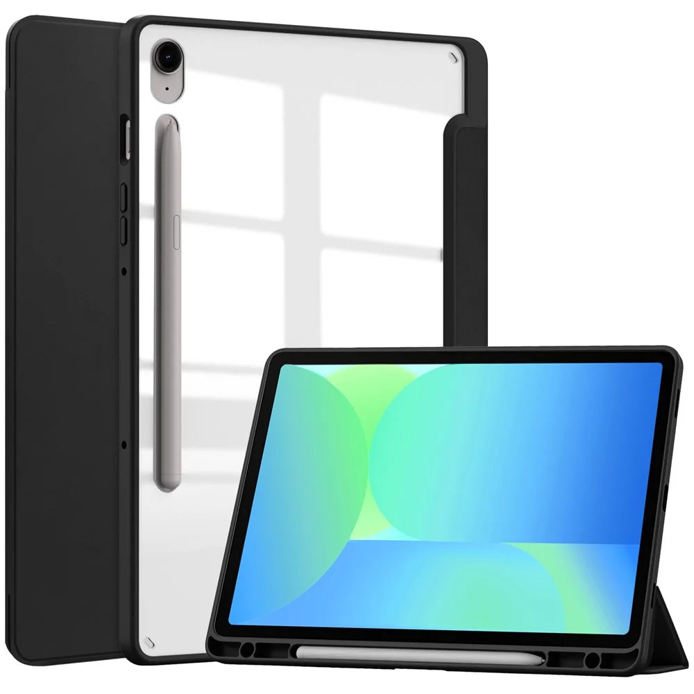 For Samsung Galaxy Tab S10 Lite / S10 FE / S9 FE Case Clear Acrylic Leather Tablet Cover Support Auto Sleep / Wake - Black - 1
