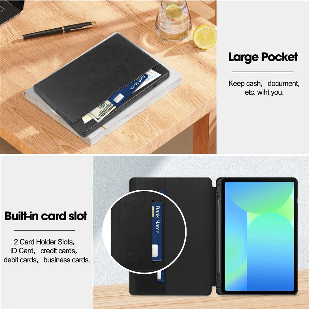 For Samsung Galaxy Tab S10 Lite / S10 FE / S9 FE Case Shockproof Leather Auto Wake / Sleep Tablet Stand Cover - Black - 4