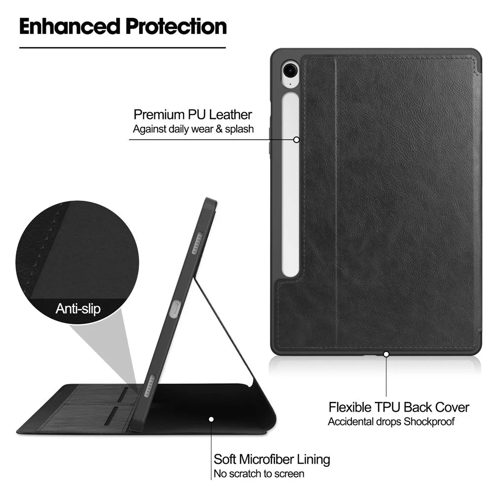 For Samsung Galaxy Tab S10 Lite / S10 FE / S9 FE Case Shockproof Leather Auto Wake / Sleep Tablet Stand Cover - Black - 5