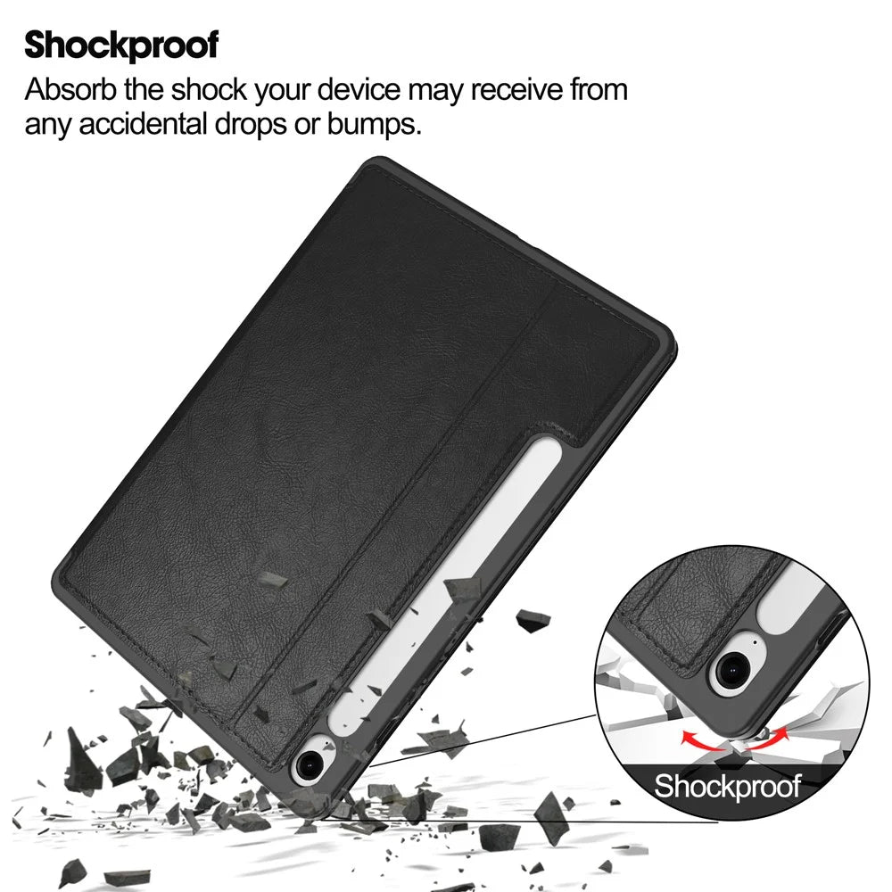 For Samsung Galaxy Tab S10 Lite / S10 FE / S9 FE Case Shockproof Leather Auto Wake / Sleep Tablet Stand Cover - Black - 6