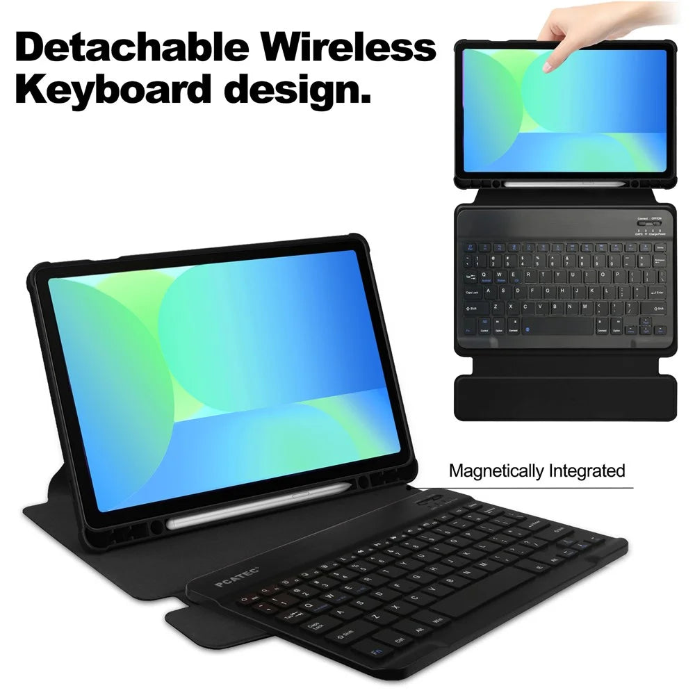 For Samsung Galaxy Tab S10 Lite / S10 FE / S9 FE Case 360-Degree Rotary Stand PU Leather + Acrylic Tablet Cover with Keyboard - Black - 4