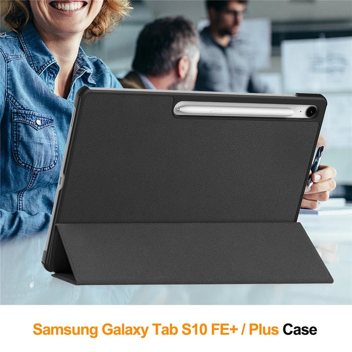 For Samsung Galaxy Tab S10 FE+ Case Anti-Drop Leather Stand Tablet Cover - Black - 3