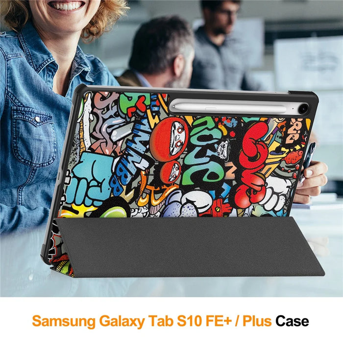 For Samsung Galaxy Tab S10 FE+ Case Pattern Print Leather Stand Tablet Cover - Graffiti - 3