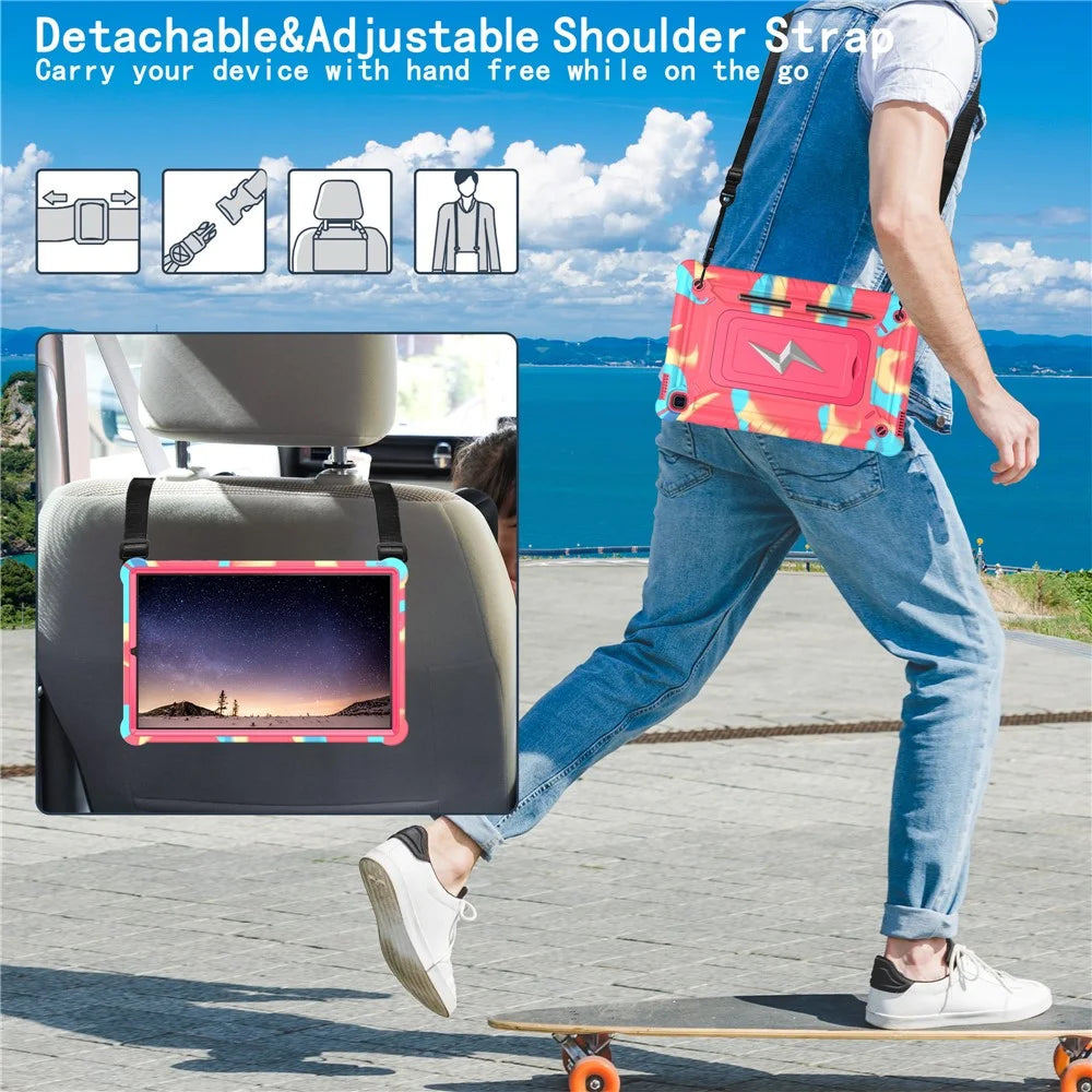 Tablet Case For Samsung Galaxy Tab S6 Lite (2024) P620 P625 / (2022) P613 P619 / (2020) P610 PC + Silicone Cover with Strap - Camouflage Rose + Rose - 4